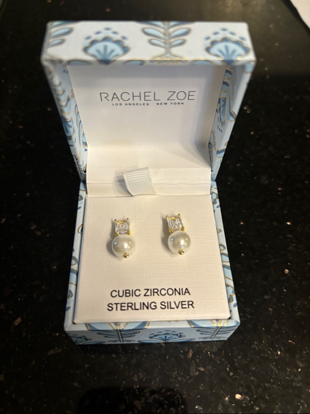 Rachel Zoe Gold-Tone Pearl and Clear Cubic Zirconia Drop Earrings
